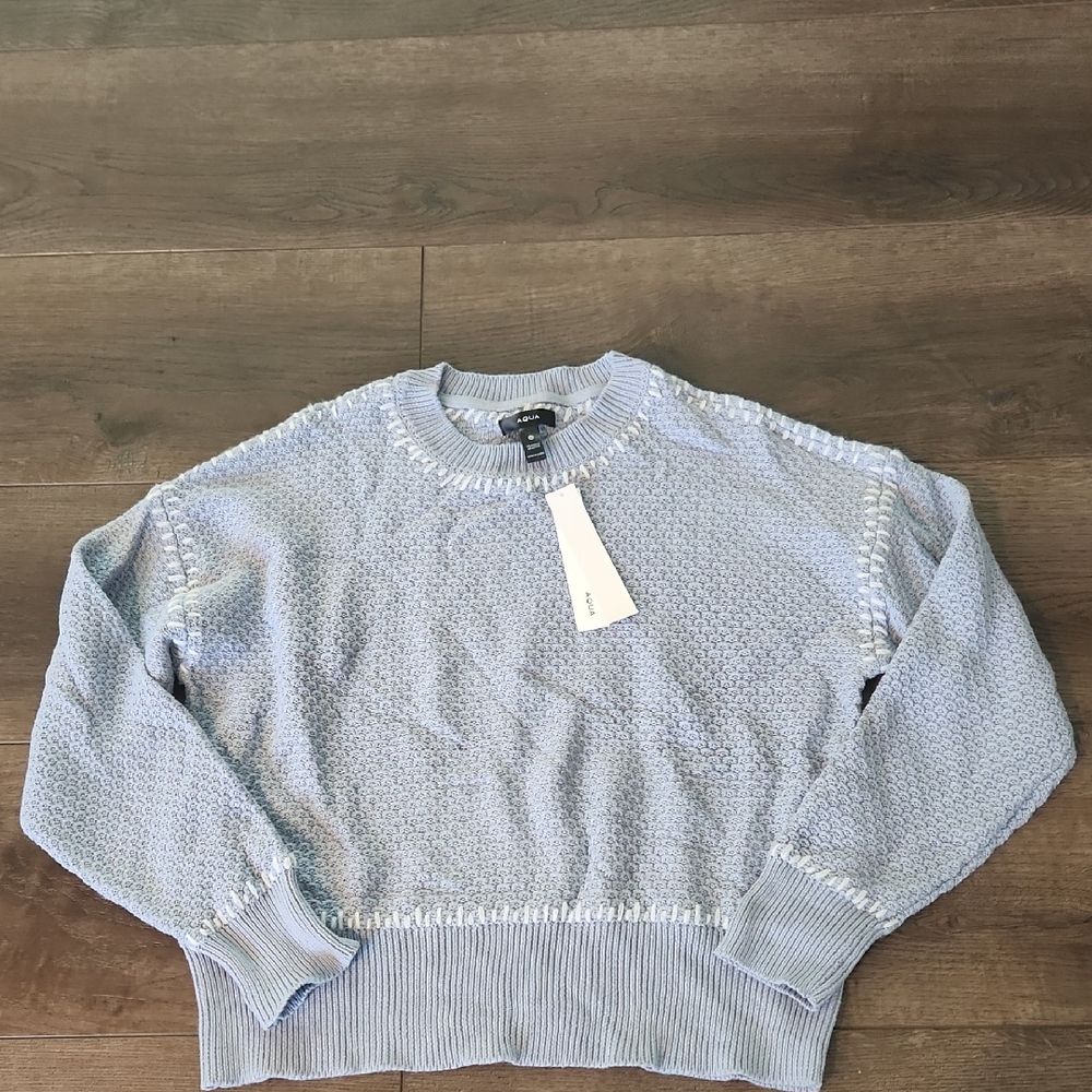 Aqua Womens Sky Blue Crewneck Sweater Whipstitch Medium NWT